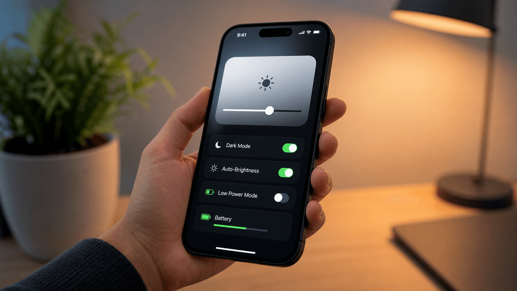 Phone brightness and dark mode settings